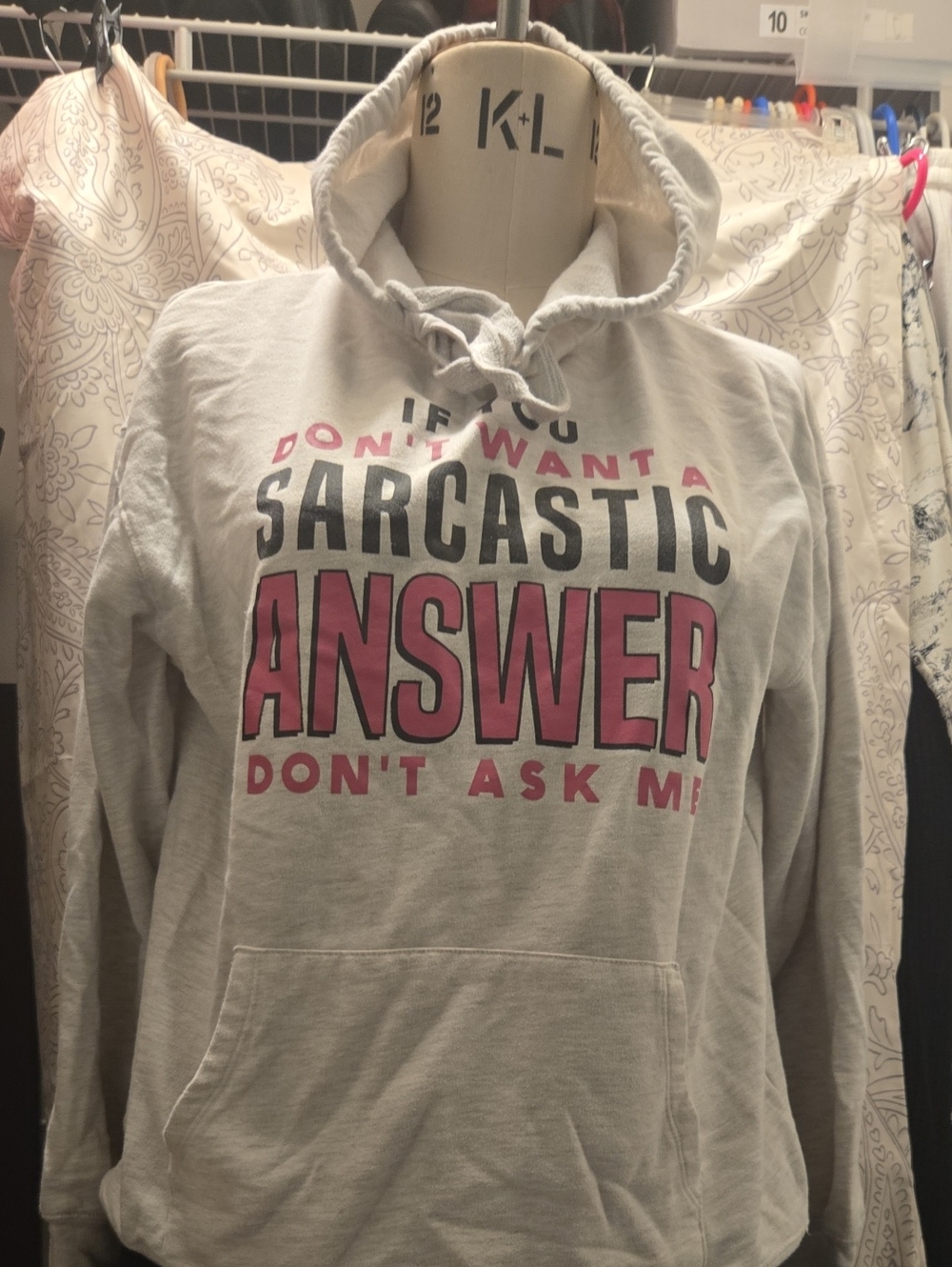 Wound Up Light Gray Cowl Neck Sweatshirt with Pink & Black Graphic